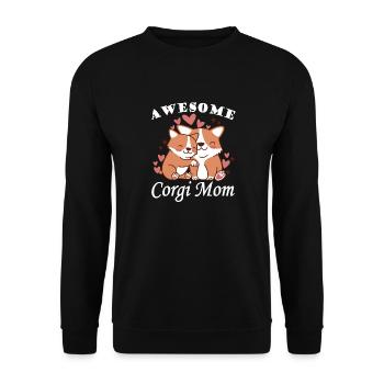 Ehrfürchtiger Corgi-Mutter-Sohn-Flaum-kawaii-Hund - Unisex Pullover - Schwarz - Vorne - Alina (178cm) & Michal (187cm)