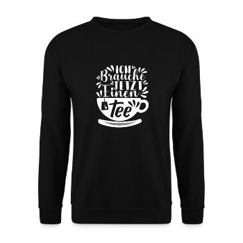 Lustiges gemütlich Bio Tee Trinker Spruch design - Unisex Pullover - Schwarz - Vorne - Alina (178cm) & Michal (187cm)