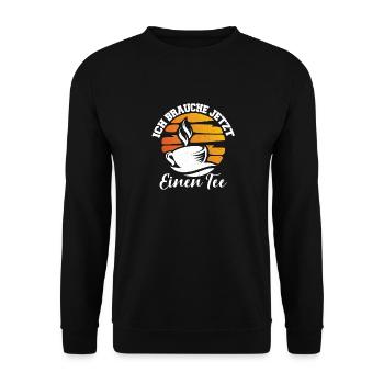 Lustiges gemütlich Bio Tee Trinker Spruch design - Unisex Pullover - Schwarz - Vorne - Alina (178cm) & Michal (187cm)