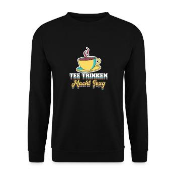 Lustiges gemütlich Bio Tee Trinker Spruch design - Unisex Pullover - Schwarz - Vorne - Alina (178cm) & Michal (187cm)