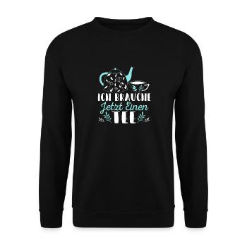 Lustiges gemütlich Bio Tee Trinker Spruch design - Unisex Pullover - Schwarz - Vorne - Alina (178cm) & Michal (187cm)