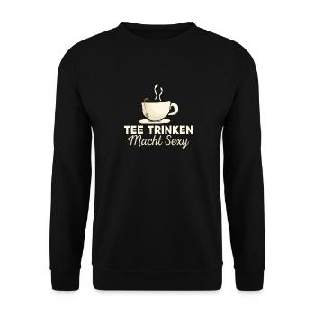 Lustiges gemütlich Bio Tee Trinker Spruch design - Unisex Pullover - Schwarz - Vorne - Alina (178cm) & Michal (187cm)