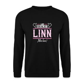 Linn Geschenkidee Geschenk Geburtstag - Unisex Pullover - Schwarz - Vorne - Alina (178cm) & Michal (187cm)