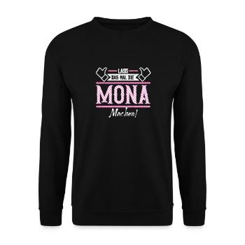 Mona Geschenkidee Geschenk Geburtstag - Unisex Pullover - Schwarz - Vorne - Alina (178cm) & Michal (187cm)