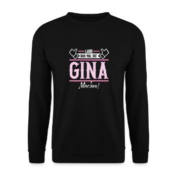 Gina Geschenkidee Geschenk Geburtstag - Unisex Pullover - Schwarz - Vorne - Alina (178cm) & Michal (187cm)