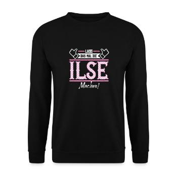 Ilse Geschenkidee Geschenk Geburtstag - Unisex Pullover - Schwarz - Vorne - Alina (178cm) & Michal (187cm)