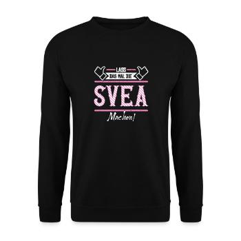 Svea Geschenkidee Geschenk Geburtstag - Unisex Pullover - Schwarz - Vorne - Alina (178cm) & Michal (187cm)