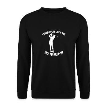 Golf Golfspielerin Golfschläger Mädchen Golfball - Unisex Pullover - Schwarz - Vorne - Alina (178cm) & Michal (187cm)