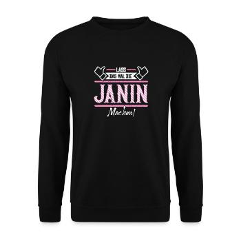 Janin Geschenkidee Geschenk Geburtstag - Unisex Pullover - Schwarz - Vorne - Alina (178cm) & Michal (187cm)
