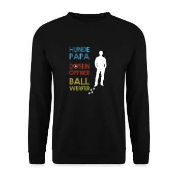 Hundepapa Dosenöffner Ballwerfer - Hunde Design - Unisex Pullover - Schwarz - Vorne - Alina (178cm) & Michal (187cm)