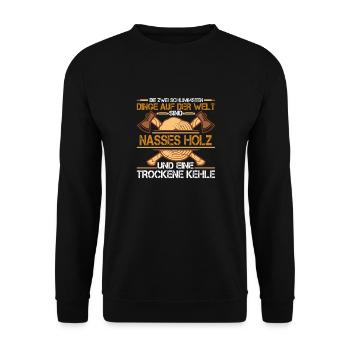 Lustiger Holzfäller Förster Forstwirt Spruch - Unisex Pullover - Schwarz - Vorne - Alina (178cm) & Michal (187cm)