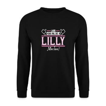 Lilly Geschenkidee Geschenk Geburtstag - Unisex Pullover - Schwarz - Vorne - Alina (178cm) & Michal (187cm)