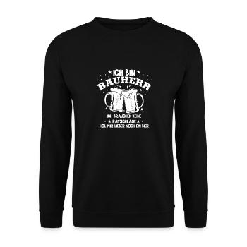 Ich Bin Bauherr Lustiger Hausbau Richtfest Spruch - Unisex Pullover - Schwarz - Vorne - Alina (178cm) & Michal (187cm)