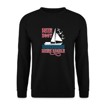 Mein Boot Meine Regeln Segeln Bootbesitzer - Unisex Pullover - Schwarz - Vorne - Alina (178cm) & Michal (187cm)