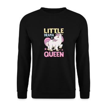 Little Drama Queen Einhorn Zicke Spruch - Unisex Pullover - Schwarz - Vorne - Alina (178cm) & Michal (187cm)