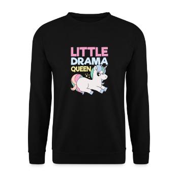 Little Drama Queen Einhorn Zicke Spruch - Unisex Pullover - Schwarz - Vorne - Alina (178cm) & Michal (187cm)