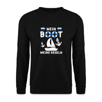 Mein Boot Meine Regeln Segeln Bootbesitzer - Unisex Pullover - Schwarz - Vorne - Alina (178cm) & Michal (187cm)