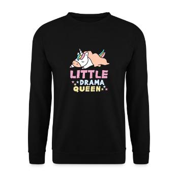 Little Drama Queen Einhorn Zicke Spruch - Unisex Pullover - Schwarz - Vorne - Alina (178cm) & Michal (187cm)