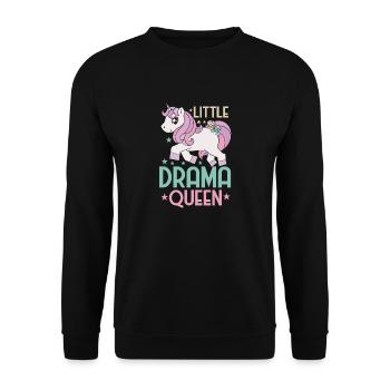 Little Drama Queen Einhorn Zicke Spruch - Unisex Pullover - Schwarz - Vorne - Alina (178cm) & Michal (187cm)