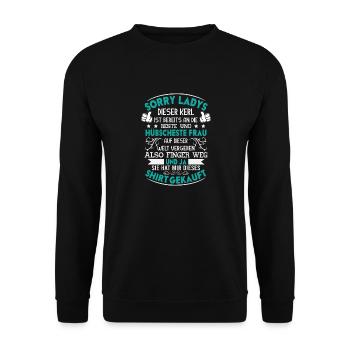Sorry Ladies Paar Freund Vergeben Geschenk Spruch - Unisex Pullover - Schwarz - Vorne - Alina (178cm) & Michal (187cm)