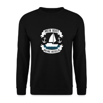 Mein Boot Meine Regeln Segeln Bootbesitzer - Unisex Pullover - Schwarz - Vorne - Alina (178cm) & Michal (187cm)