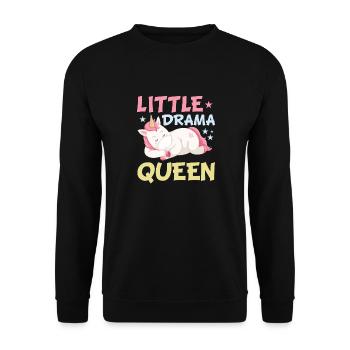 Little Drama Queen Einhorn Zicke Spruch - Unisex Pullover - Schwarz - Vorne - Alina (178cm) & Michal (187cm)