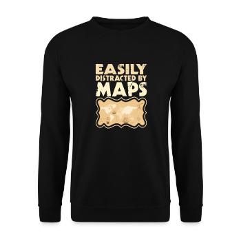 Easily distracted by Maps Geography Mapping - Unisex Sweatshirt - black - Front - Alina (178cm) & Michal (187cm)