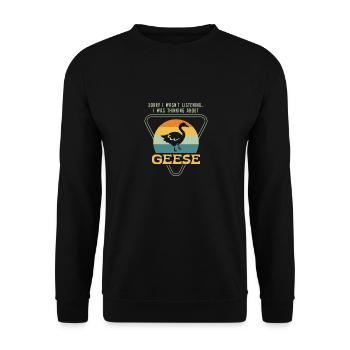 En pensant aux oies, mignon oiseau sauvage, oie - Sweat-shirt Unisexe - noir - Devant - Alina (178cm) & Michal (187cm)
