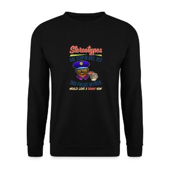 Ce policier aime un beignet drôle de stéréotypes - Sweat-shirt Unisexe - noir - Devant - Alina (178cm) & Michal (187cm)