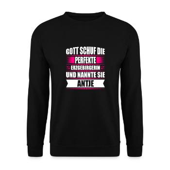 Erzgebirge Frau Namen Sachsen Antje - Unisex Pullover - Schwarz - Vorne - Alina (178cm) & Michal (187cm)