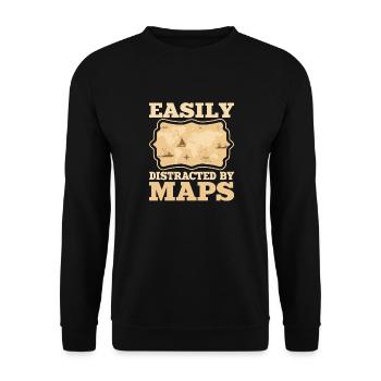 Facilement distrait par les cartes Carte de professeur de géographie - Sweat-shirt Unisexe - noir - Devant - Alina (178cm) & Michal (187cm)