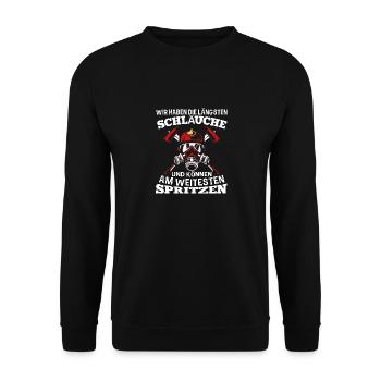 Wir Haben Die Längsten Schläuche Versauter - Unisex Pullover - Schwarz - Vorne - Alina (178cm) & Michal (187cm)