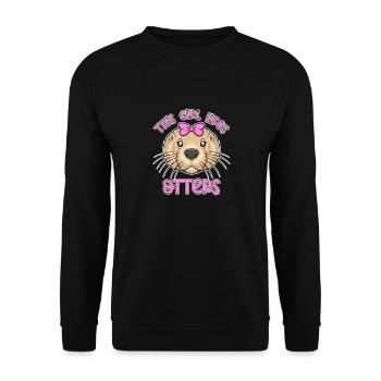 Une fille aime les loutres, citation ironique, - Sweat-shirt Unisexe - noir - Devant - Alina (178cm) & Michal (187cm)