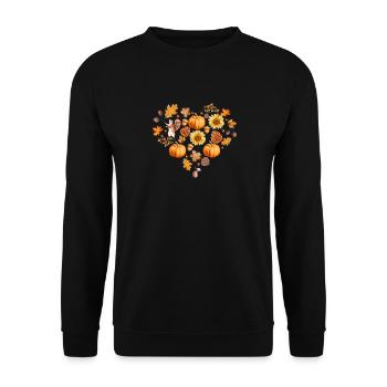 Kürbis Herbstblätter Zapfen Herz Eicheln - Unisex Pullover - Schwarz - Vorne - Alina (178cm) & Michal (187cm)