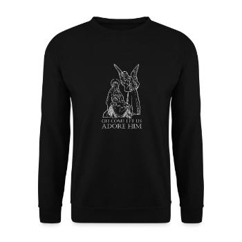 Oh, Lass Uns Ihn Verehren, Neugeborene - Unisex Pullover - Schwarz - Vorne - Alina (178cm) & Michal (187cm)
