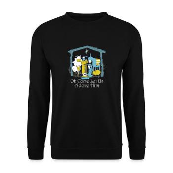 Oh, Lass Uns Ihn Verehren, Neugeborene - Unisex Pullover - Schwarz - Vorne - Alina (178cm) & Michal (187cm)