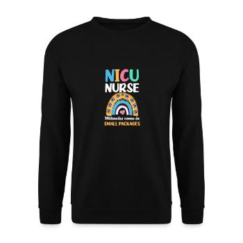 Nicu Nurse Shirt Miracles Come In Small Packages - Unisex Sweatshirt - black - Front - Alina (178cm) & Michal (187cm)