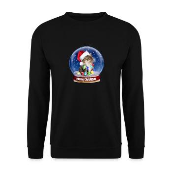 Merry Christmas Longhair Cat Snow Globe Santa - Unisex Sweatshirt - black - Front - Alina (178cm) & Michal (187cm)