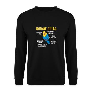 Budgerigar Parakeet Bird Pet Gift - Unisex Sweatshirt - black - Front - Alina (178cm) & Michal (187cm)