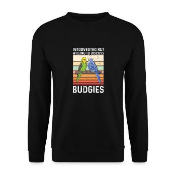Budgerigar Parakeet Bird Pet Gift - Unisex Sweatshirt - black - Front - Alina (178cm) & Michal (187cm)