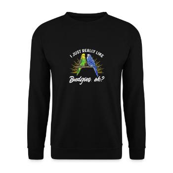 Budgerigar Parakeet Bird Pet Gift - Unisex Sweatshirt - black - Front - Alina (178cm) & Michal (187cm)