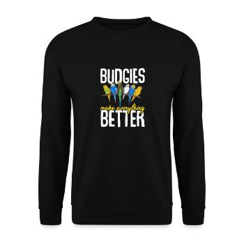 Budgerigar Parakeet Bird Pet Gift - Unisex Sweatshirt - black - Front - Alina (178cm) & Michal (187cm)