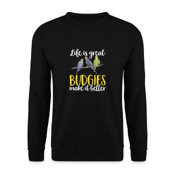 Budgerigar Parakeet Bird Pet Gift - Unisex Sweatshirt - black - Front - Alina (178cm) & Michal (187cm)