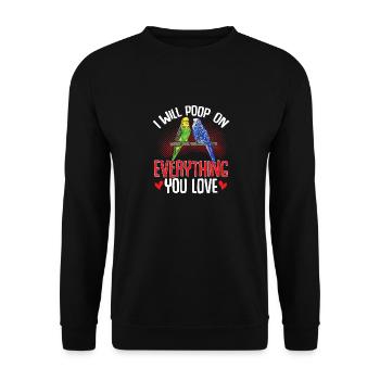 Budgerigar Parakeet Bird Pet Gift - Unisex Sweatshirt - black - Front - Alina (178cm) & Michal (187cm)