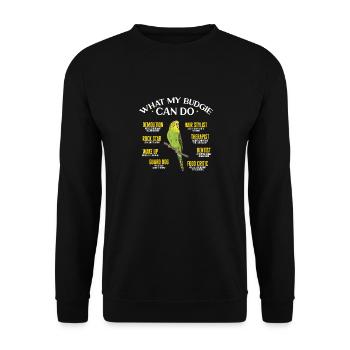 Budgerigar Parakeet Bird Pet Gift - Unisex Sweatshirt - black - Front - Alina (178cm) & Michal (187cm)