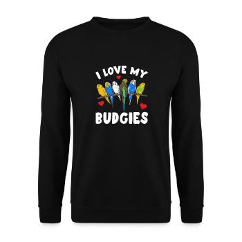 Budgerigar Parakeet Bird Pet Gift - Unisex Sweatshirt - black - Front - Alina (178cm) & Michal (187cm)