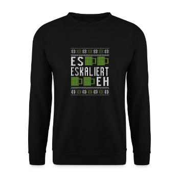 Es eskaliert eh Ugly Christmas Sweater - Flamingo - Unisex Pullover - Schwarz - Vorne - Alina (178cm) & Michal (187cm)