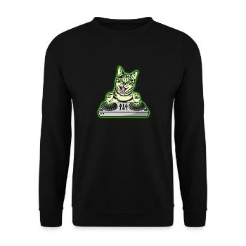 DJ Cat Techno Kitten EDM Dance Music Cat - Unisex Pullover - Schwarz - Vorne - Alina (178cm) & Michal (187cm)
