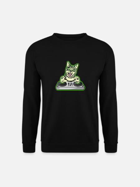 DJ Cat Techno Kitten EDM Dance Music Cat - Unisex Pullover - Schwarz