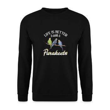 Budgerigar Parakeet Bird Pet Gift - Unisex Sweatshirt - black - Front - Alina (178cm) & Michal (187cm)